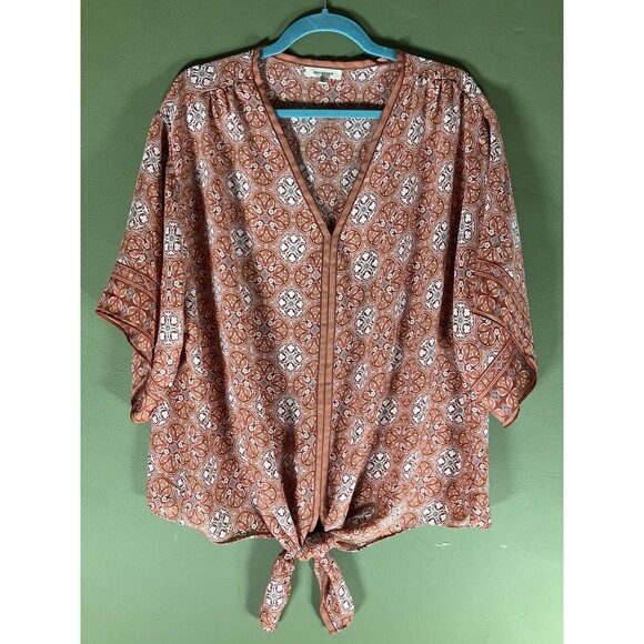 Max Studio Blouse Women’s Plus Size 2X Geometric Print V Neck Boho Hippie - Picture 1 of 5